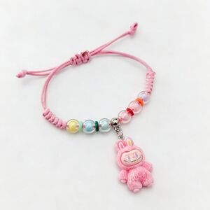 Labubu Inspired Macramé Bracelet Blossom Pink